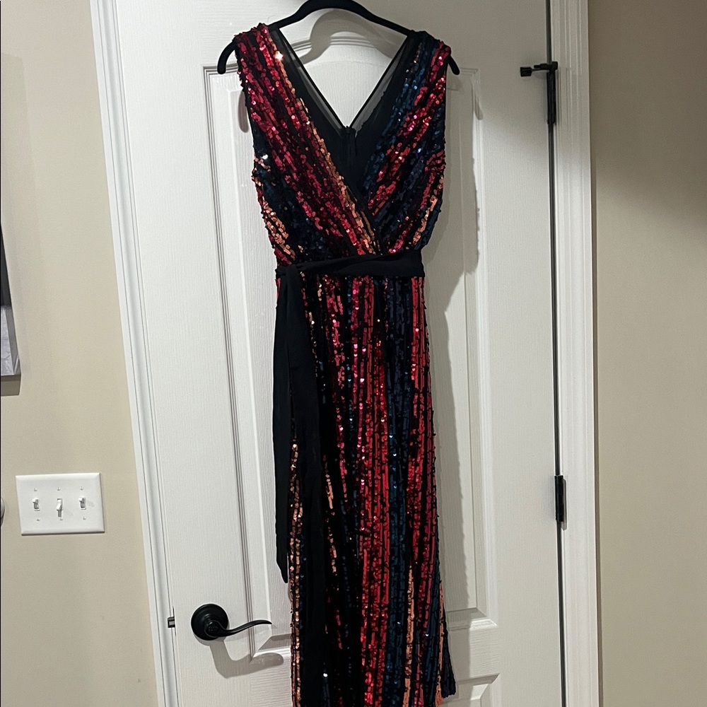 Julia Jordan Black and Red Sequin Asymmetrical Dress